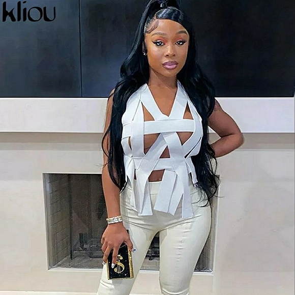 💋ELASTIC CROSS STRAP HOLLOW OUT TANK TOP!! - Picture 3 of 16